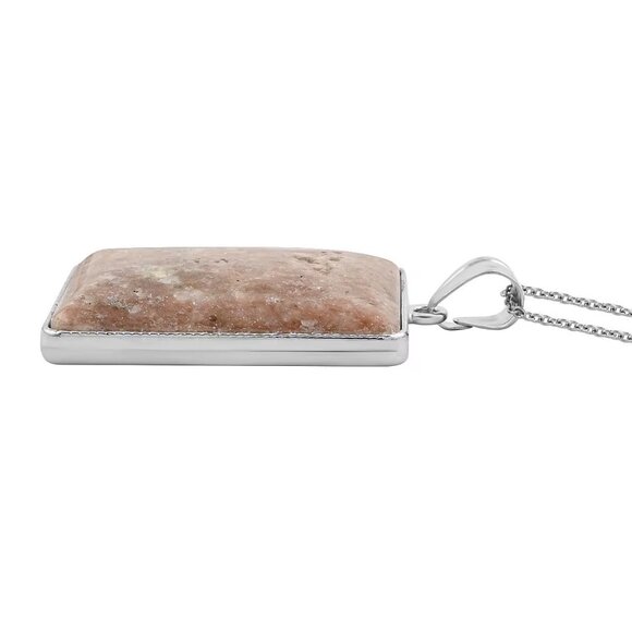 NEW Rectangle Shape Chili Jasper Pendant in Silvertone with Chain - Picture 2 of 3